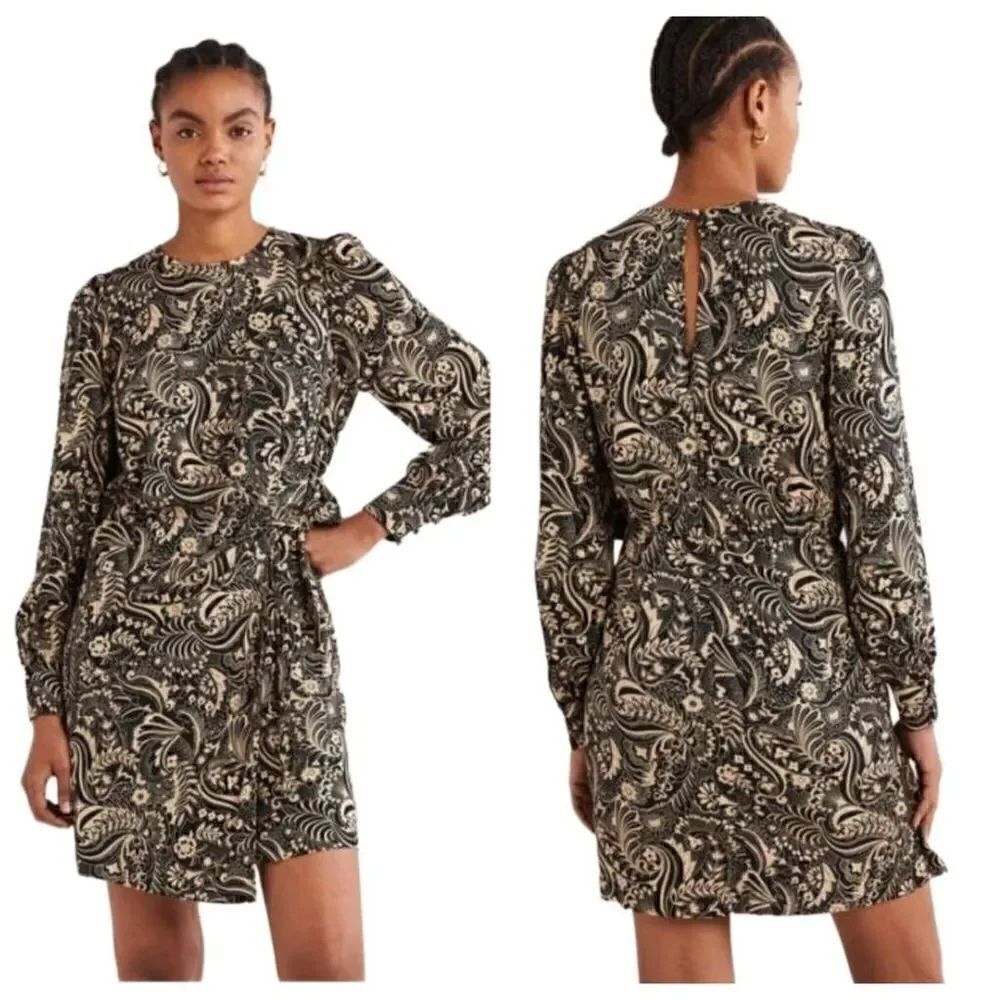 Boden Floral Wrap Skirt Long Sleeves Mini Dress Size 4R